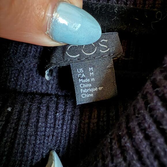 COS Black Oversize Chunky Knit Fold down Wrap Collar Sweater Cotton Wool Medium - Picture 7 of 9